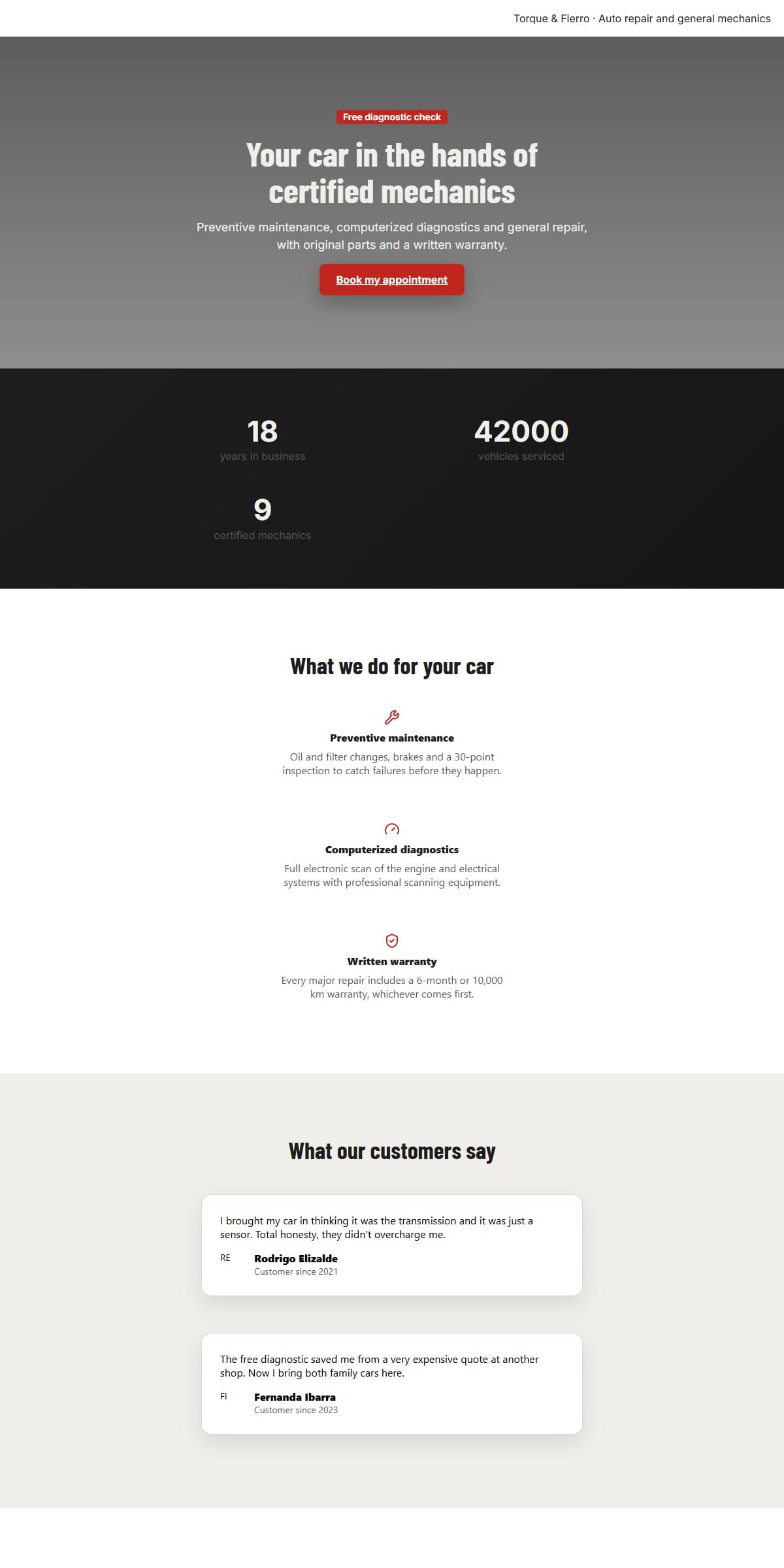 Preview of the Auto repair shop template