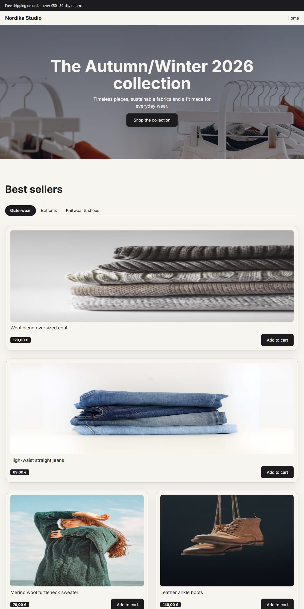 Preview of the Clothing store template