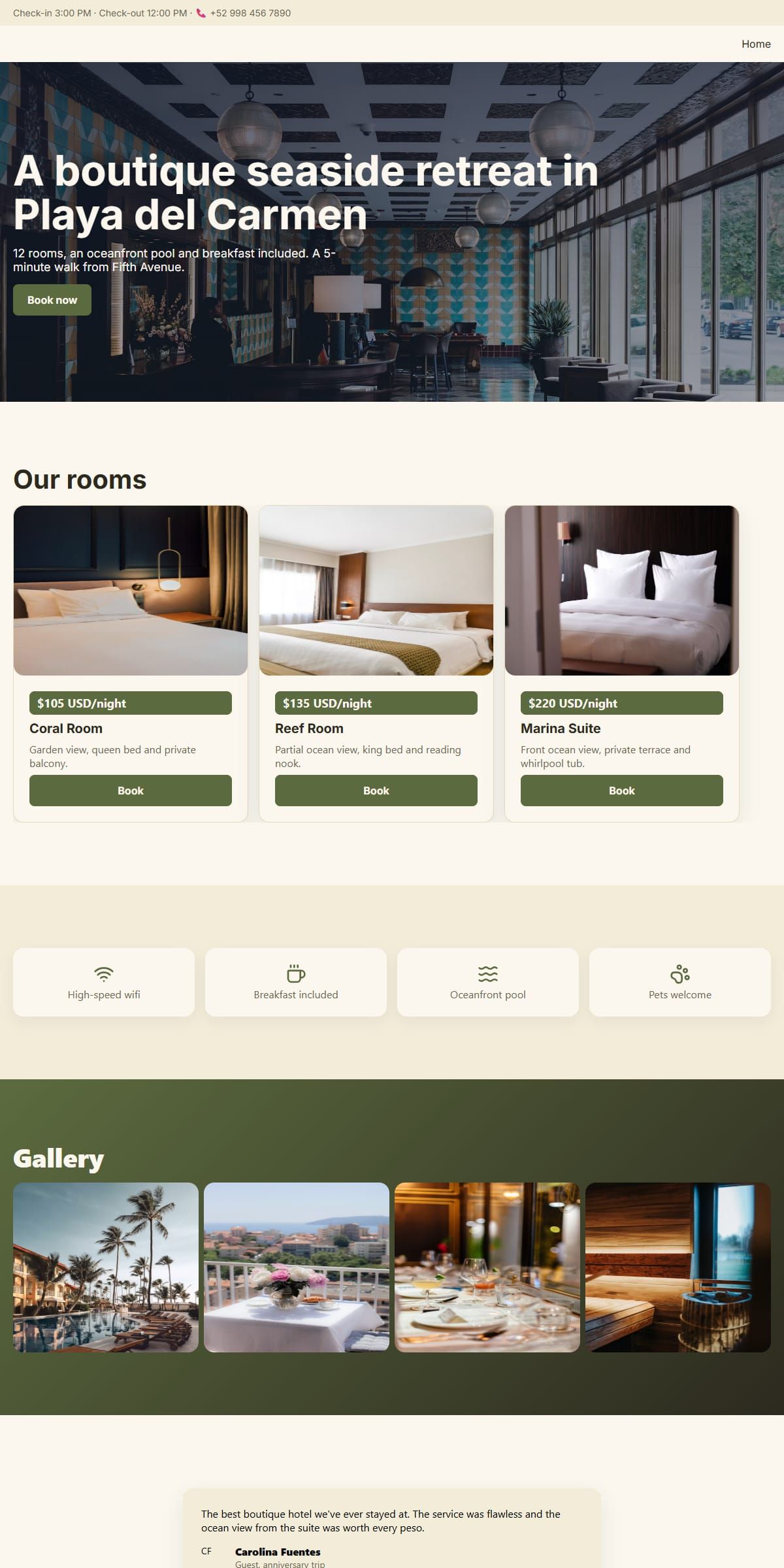 Preview of the Boutique hotel template