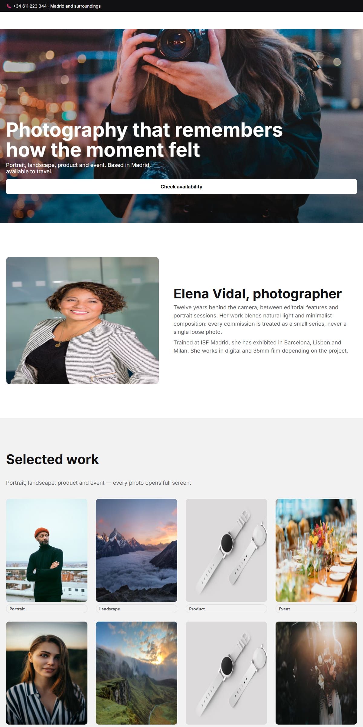 Preview of the Photographer template