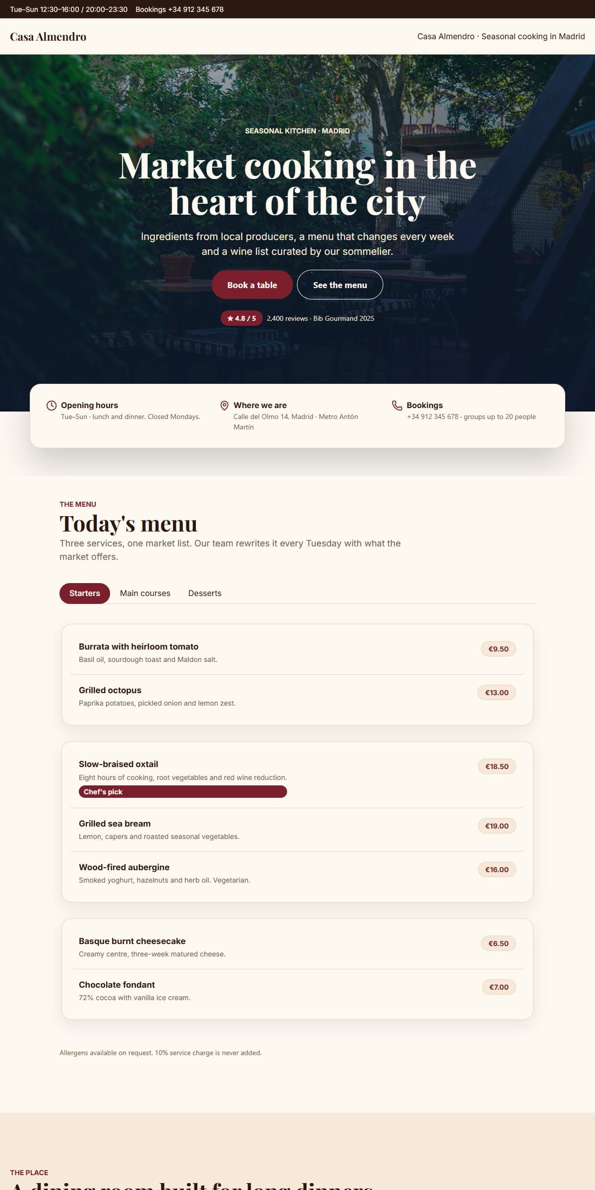 Preview of the Restaurant template